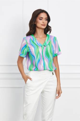 Bluza Adina lila cu imprimeuri verzi