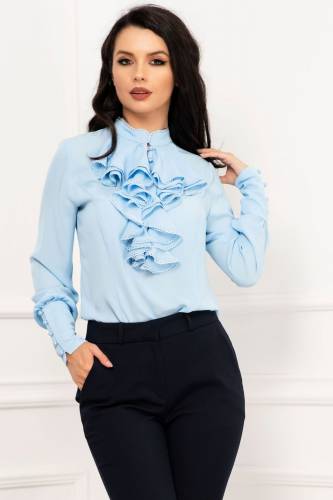 Bluza dama eleganta Effect din voal bleu cu jabou