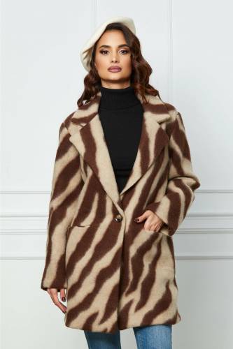 Palton Clara cu zebra print maro