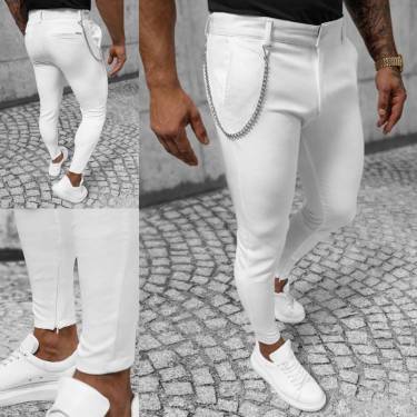 Pantaloni barbati casual alb + lant 12098 11-56