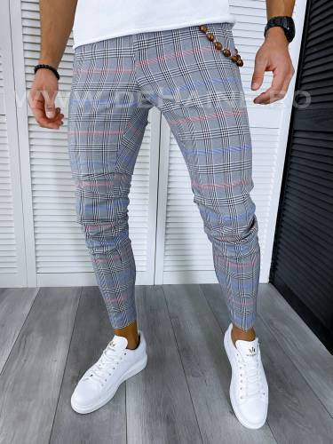 Pantaloni barbati casual regular fit gri in carouri B1561 5-3 E