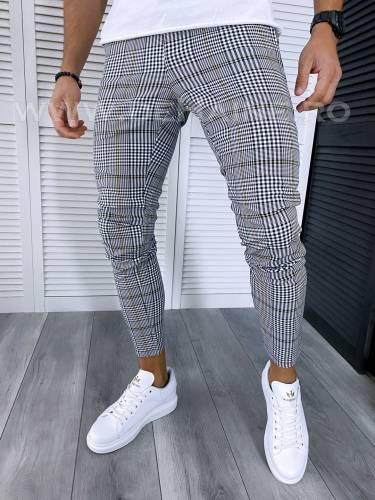 Pantaloni barbati casual regular fit gri in carouri B1640 7-4 E