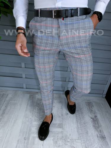 Pantaloni barbati eleganti regular fit gri in carouri B1561 B6-52 / 4-5 e