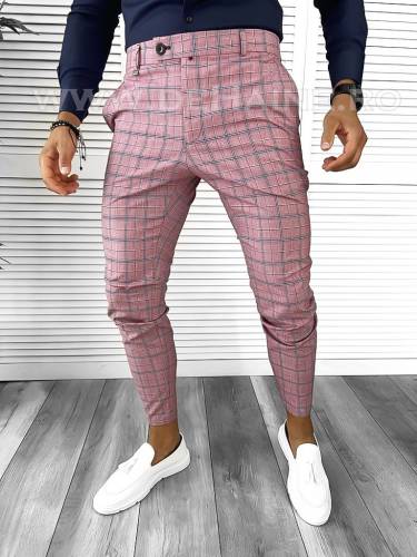 Pantaloni barbati eleganti roz in carouri B8772 1-5 E