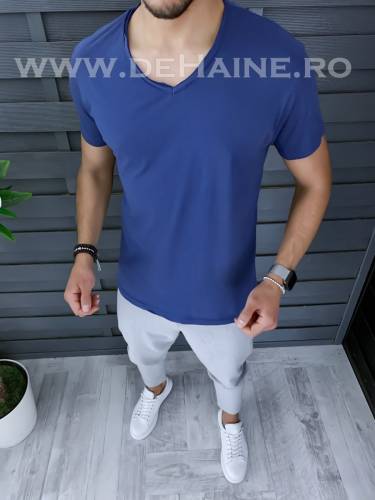 Tricou barbati albastru slim fit cu mici defecte 2303 O243