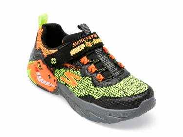Pantofi SKECHERS negri - DINO-LIGHTS - din piele ecologica si material textil