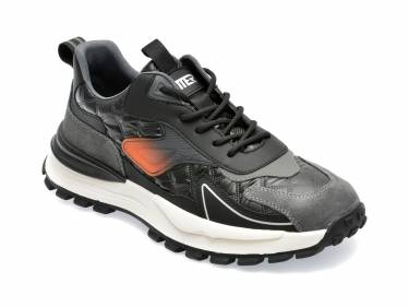 Pantofi negri - F031 - din piele naturala si material textil