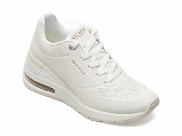Pantofi SKECHERS albi - MILLION AIR - din piele ecologica