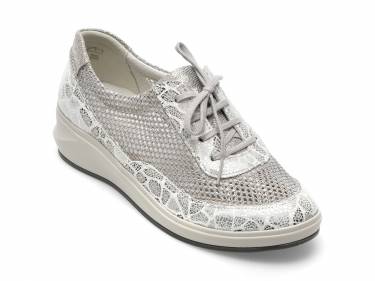 Pantofi SUAVE gri - 13002T - din piele naturala si material textil