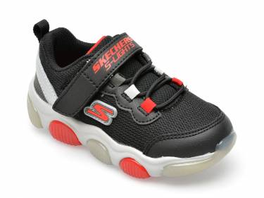 Pantofi sport SKECHERS negri - MIGHTY GLOW - din material textil si piele ecologica
