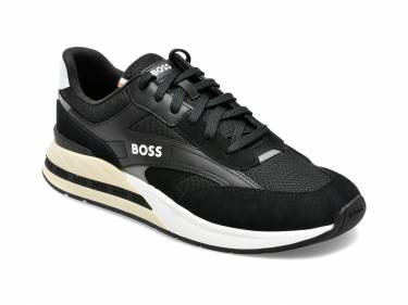 Pantofi BOSS negri - 3214 - din material textil si piele ecologica