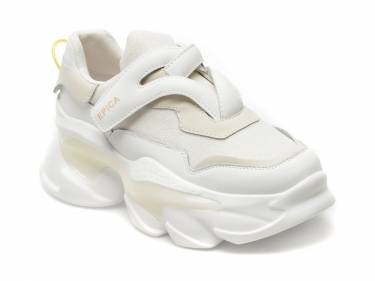 Pantofi EPICA albi - 816 - din piele naturala si material textil