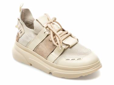 Pantofi EPICA bej - 371PT03 - din piele naturala si material textil