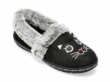 Papuci SKECHERS negri - BOBS TOO COZY - din material textil