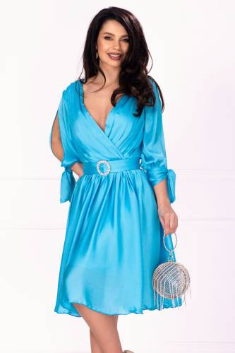 Rochie eleganta bleu Saray in clos cu catarama pretioasa
