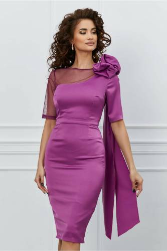 Rochie MBG magenta cu aplicatie pe umar