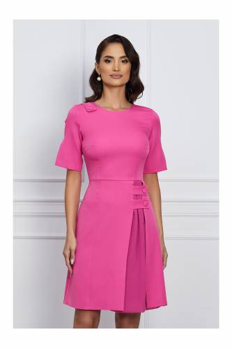Rochie Moze fucsia cu nasturi pe fusta si insertie in voal